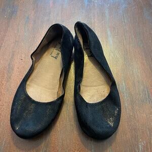 French Sole NY Ballerina Black Leather Snake Print Flat Shoes Made in Italy Sz 8